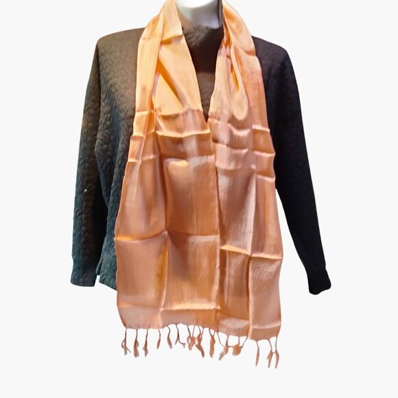 orange Scarf Fringe peach lightweight Women Hand Spun Cotton - Picture 2 of 7